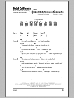 page one of Hotel California (Guitar Chords/Lyrics)