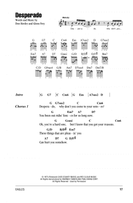 page one of Desperado (Guitar Chords/Lyrics)