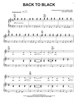 page one of Back To Black (Piano, Vocal & Guitar Chords (Right-Hand Melody))