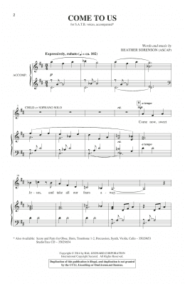 page one of Come To Us (SATB Choir)