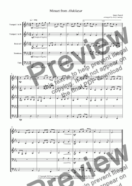 page one of Minuet from Abdelazar (brass quintet)