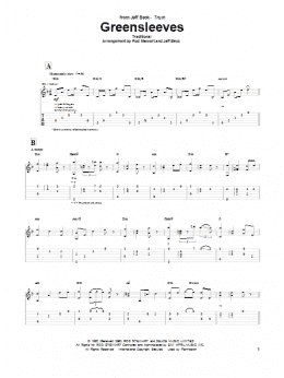 page one of Greensleeves (Guitar Tab)