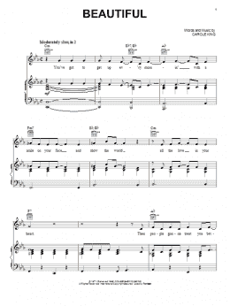 page one of Beautiful (Piano, Vocal & Guitar Chords (Right-Hand Melody))