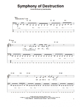 page one of Symphony Of Destruction (Bass Guitar Tab)