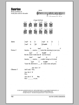 page one of Sunrise (Guitar Chords/Lyrics)