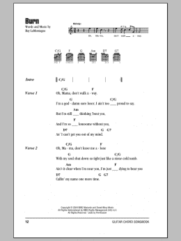 page one of Burn (Guitar Chords/Lyrics)