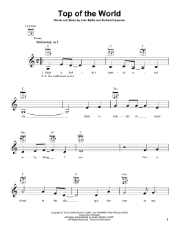 page one of Top Of The World (Ukulele)