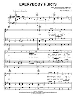 page one of Everybody Hurts (Piano, Vocal & Guitar Chords (Right-Hand Melody))