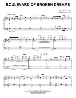 page one of Boulevard Of Broken Dreams (Piano Solo)