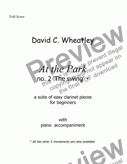 page one of At the Park no 2 The swing by David Wheatley for Bb clarinet and piano