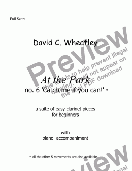 page one of At the park no 6 Catch me if you can! by David Wheatley for Bb clarinet and piano