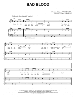 page one of Bad Blood (Piano, Vocal & Guitar Chords (Right-Hand Melody))