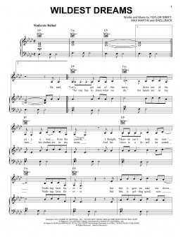 page one of Wildest Dreams (Piano, Vocal & Guitar Chords (Right-Hand Melody))