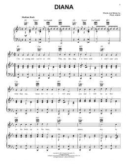 page one of Diana (Piano, Vocal & Guitar Chords (Right-Hand Melody))