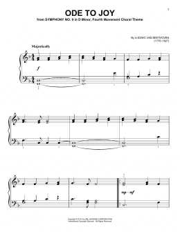 page one of Ode To Joy (Very Easy Piano)