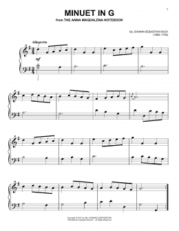 page one of Minuet In G (Very Easy Piano)