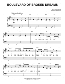 page one of Boulevard Of Broken Dreams (Very Easy Piano)