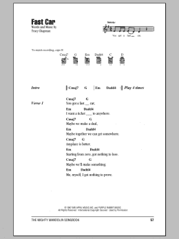 page one of Fast Car (Mandolin Chords/Lyrics)