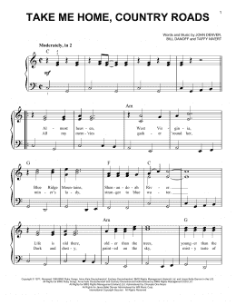 page one of Take Me Home, Country Roads (Very Easy Piano)