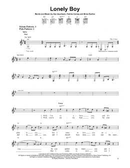 page one of Lonely Boy (Easy Guitar)