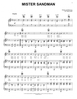 page one of Mister Sandman (Piano, Vocal & Guitar Chords (Right-Hand Melody))