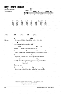 page one of Hey There Delilah (Mandolin Chords/Lyrics)