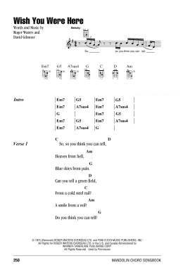 page one of Wish You Were Here (Mandolin Chords/Lyrics)