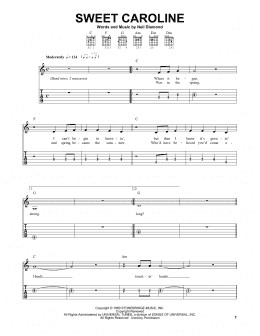 page one of Sweet Caroline (Easy Guitar Tab)