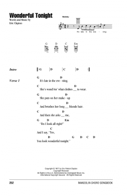 page one of Wonderful Tonight (Mandolin Chords/Lyrics)