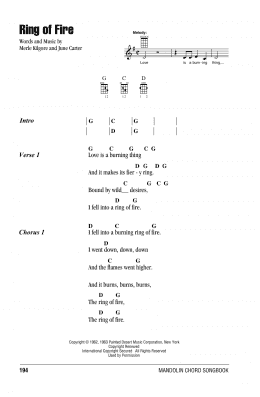 page one of Ring Of Fire (Mandolin Chords/Lyrics)