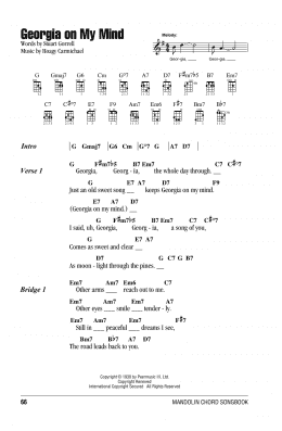 page one of Georgia On My Mind (Mandolin Chords/Lyrics)