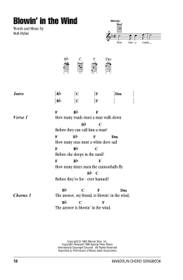 page one of Blowin' In The Wind (Mandolin Chords/Lyrics)