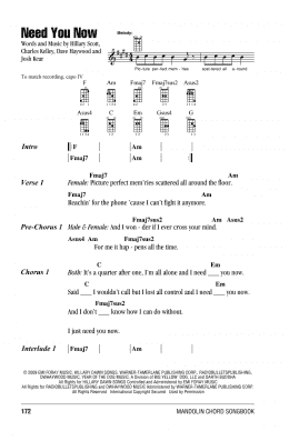 page one of Need You Now (Mandolin Chords/Lyrics)