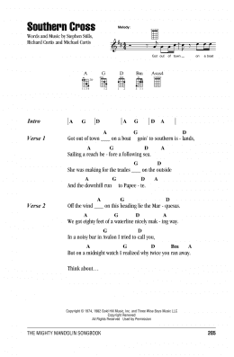 page one of Southern Cross (Mandolin Chords/Lyrics)