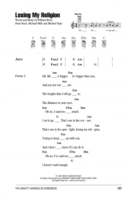 page one of Losing My Religion (Mandolin Chords/Lyrics)