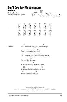 page one of Don't Cry For Me Argentina (Mandolin Chords/Lyrics)