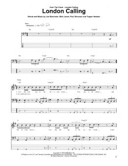 page one of London Calling (Bass Guitar Tab)