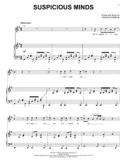 page one of Suspicious Minds (Piano & Vocal)