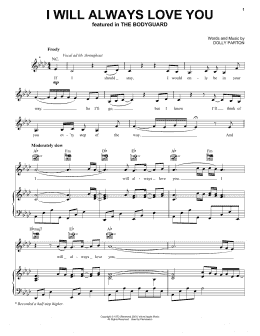 page one of I Will Always Love You (Piano, Vocal & Guitar Chords (Right-Hand Melody))