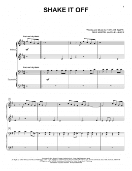 page one of Shake It Off (Piano Duet)