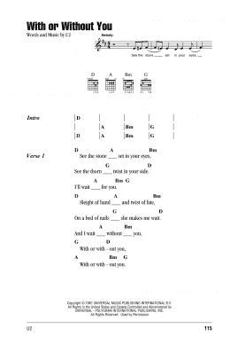 page one of With Or Without You (Guitar Chords/Lyrics)