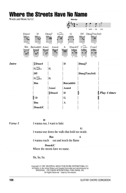 page one of Where The Streets Have No Name (Guitar Chords/Lyrics)