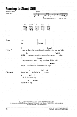 page one of Running To Stand Still (Guitar Chords/Lyrics)