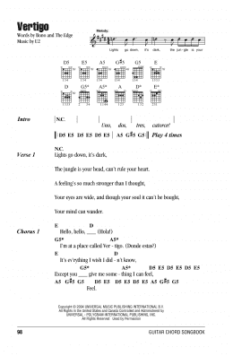 page one of Vertigo (Guitar Chords/Lyrics)