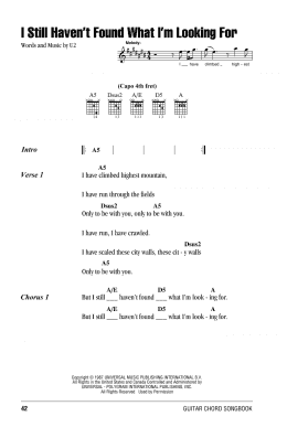 page one of I Still Haven't Found What I'm Looking For (Guitar Chords/Lyrics)