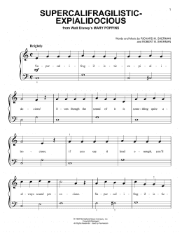 page one of Supercalifragilisticexpialidocious (from Mary Poppins) (Very Easy Piano)