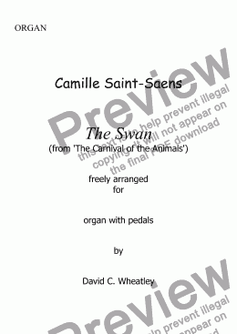 page one of The Swan (Carnival of the animals) for organ solo