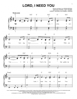 page one of Lord, I Need You (Easy Piano)