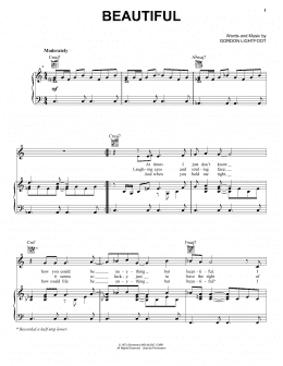 page one of Beautiful (Piano, Vocal & Guitar Chords (Right-Hand Melody))