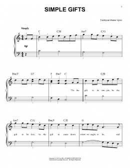 page one of Simple Gifts (Very Easy Piano)